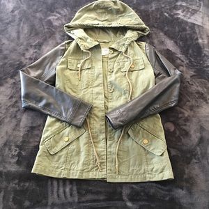 Army Green and faux leather Utility jacket